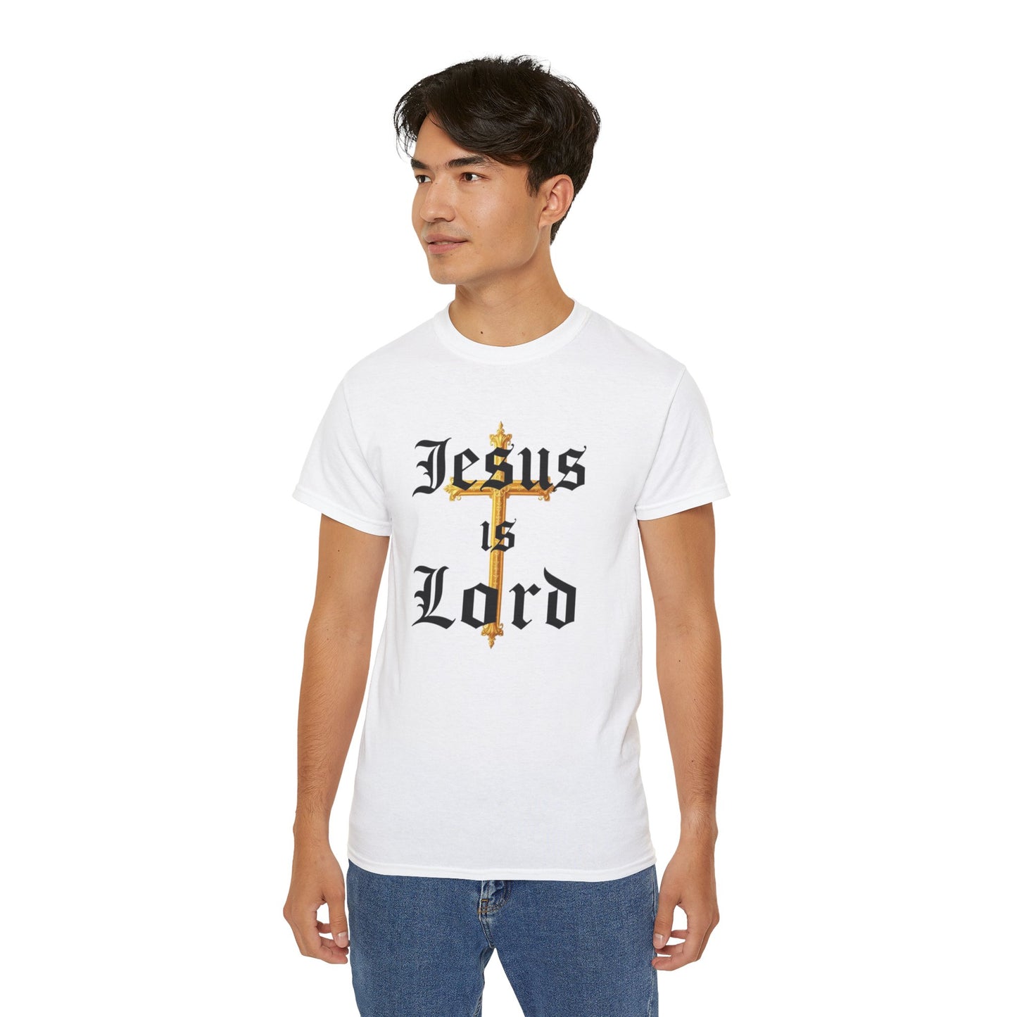 Men’s “Jesus is Lord” Christian T-Shirt with Cross – Bold Faith Statement Tee