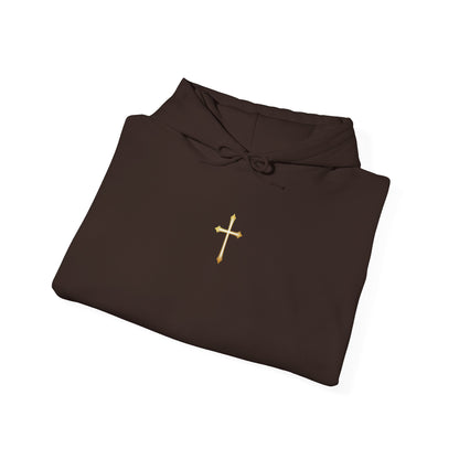 Women’s Gold Cross Hoodie – Christian Faith Hoodie with Front & Back Design
