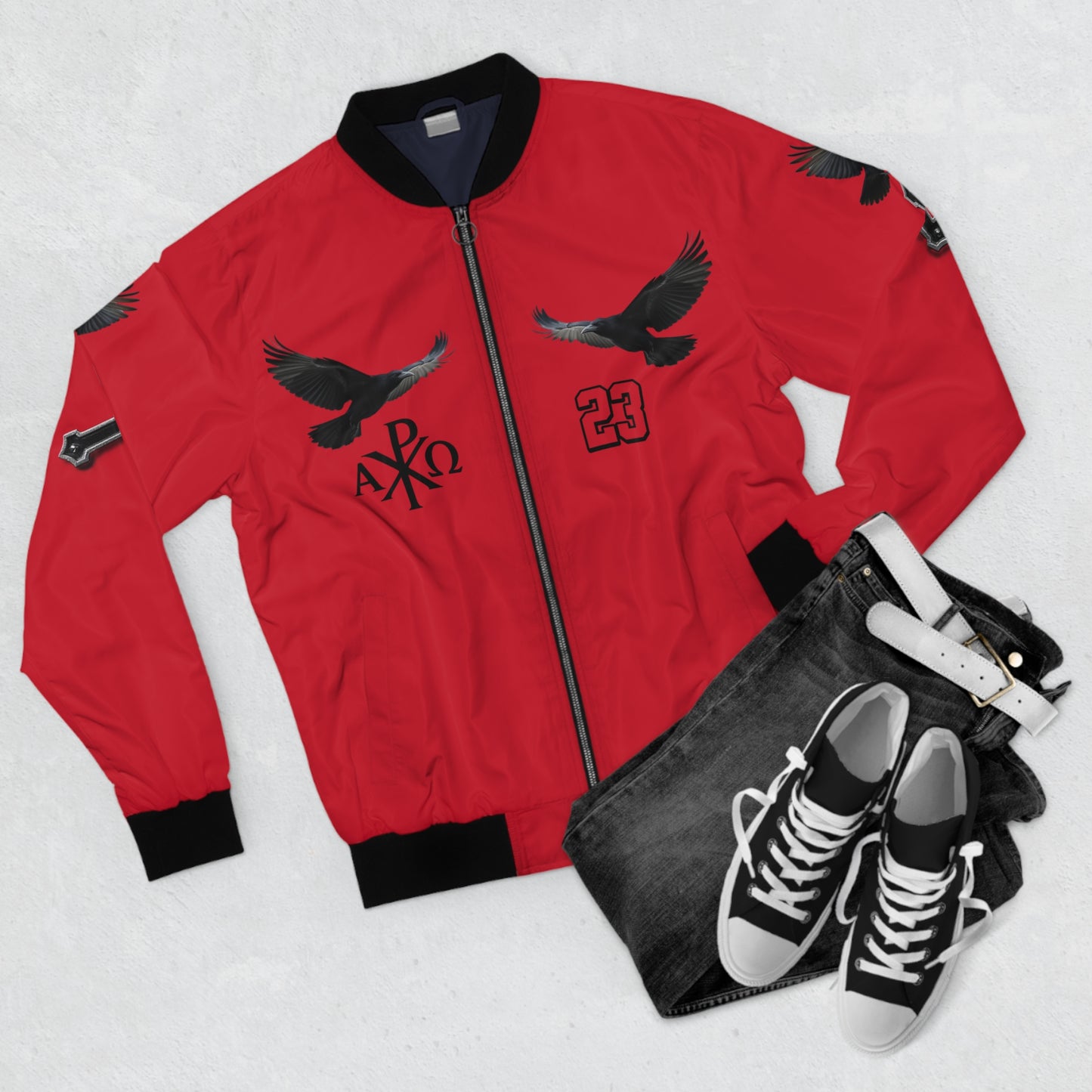 Faithful Guardians – Cross & Crows Men’s Bomber Jacket in Red