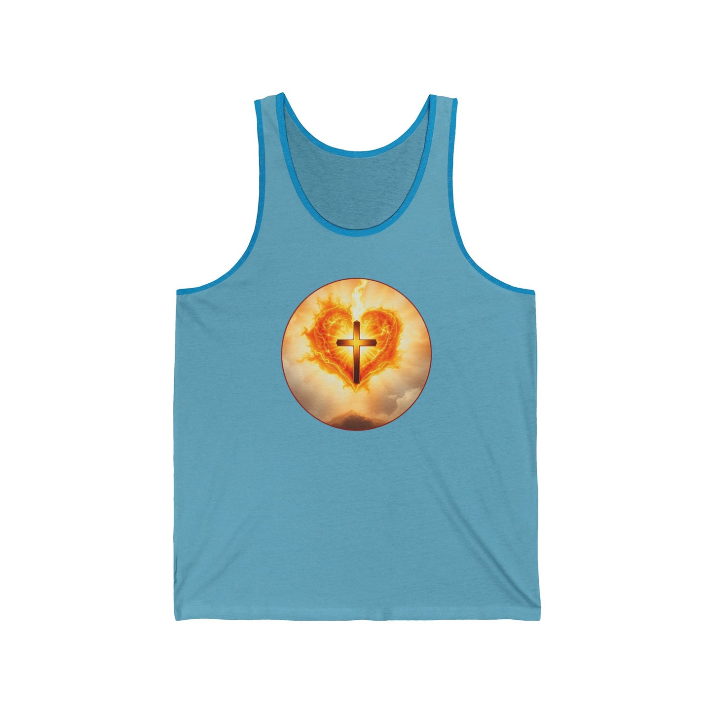 Women’s Sacred Heart Tank Top – Flaming Heart & Cross – Christian Devotional Wear