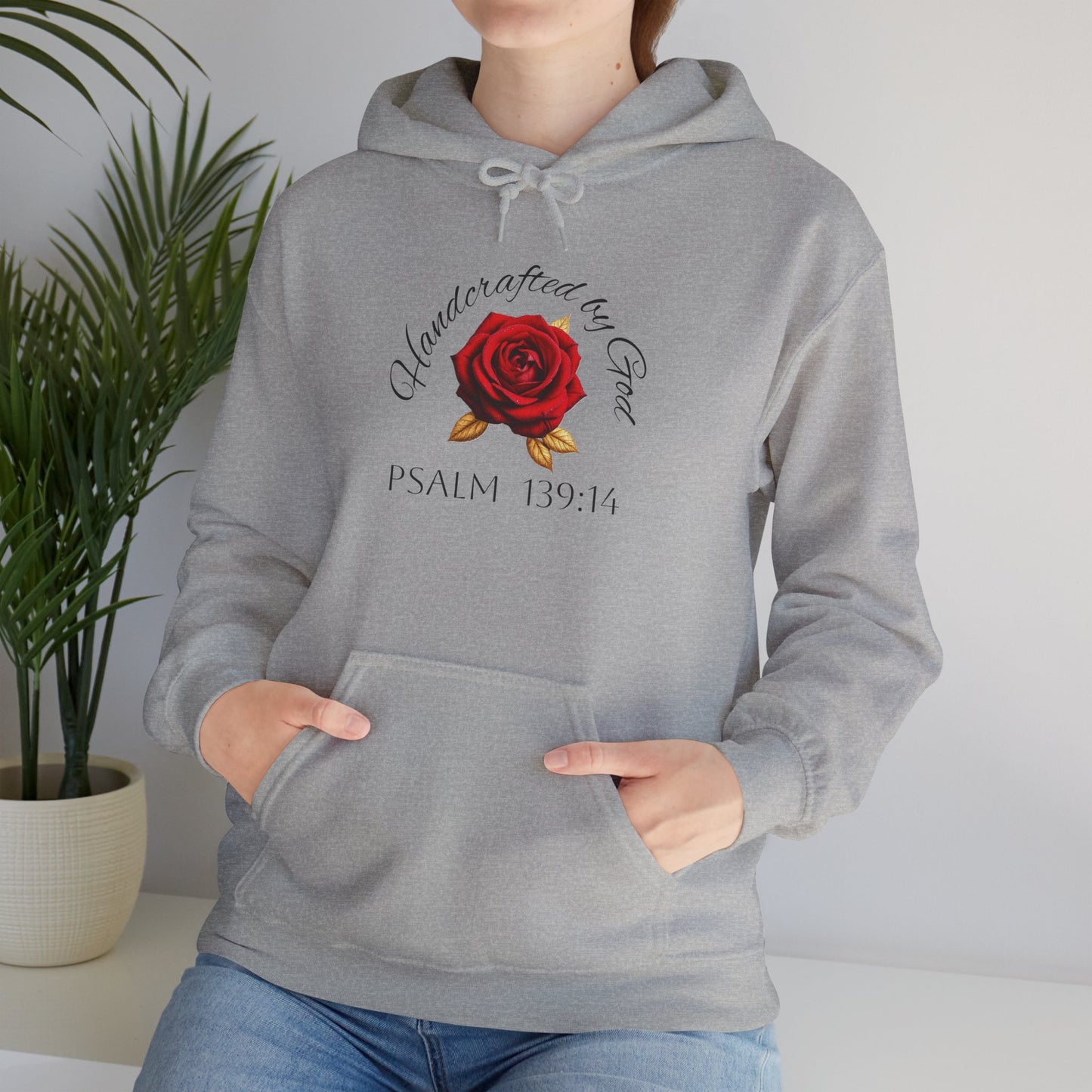 Handcrafted by God Rose Hoodie – Dark Lettering, Psalm 139:14