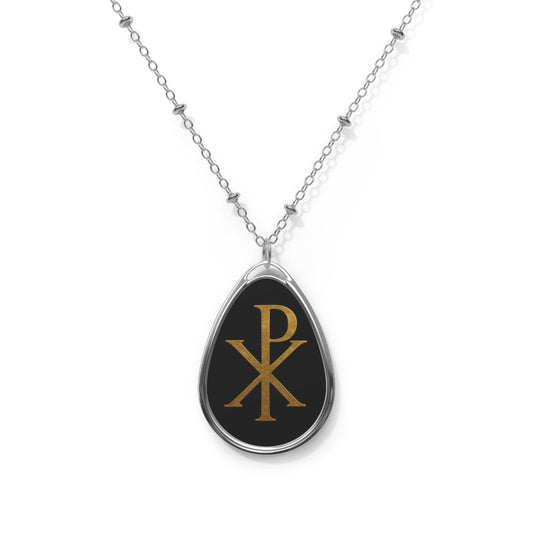 Black Pendant with Golden Chi Rho – Elegant Christian Symbol