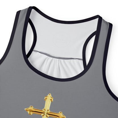 Gold Cross Women’s Christian Tank Top in Grey – Symbol of Eternal Victory