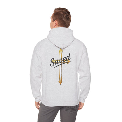 Saved Men’s Hoodie – Christian Faith Hoodie with Cross & John 3:16