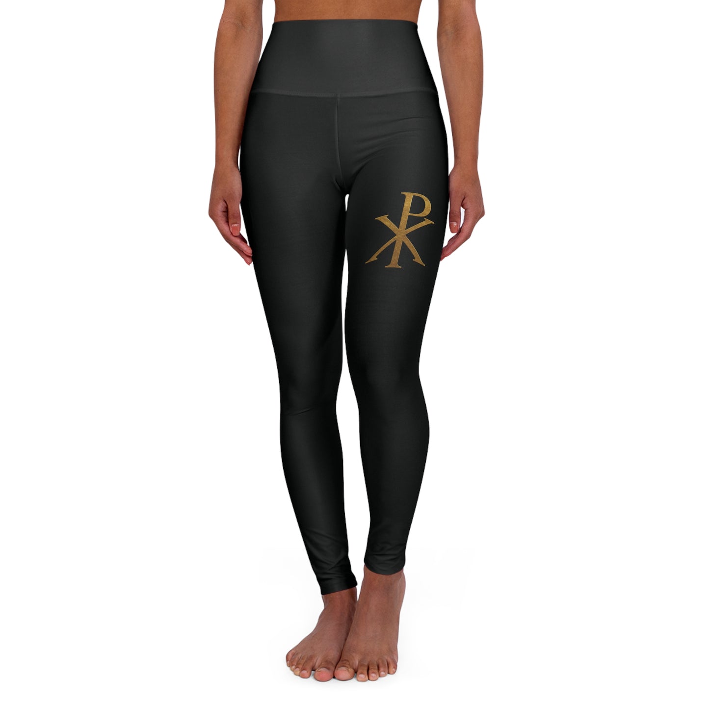 Chi Rho Women’s High-Waisted Yoga Leggings in Black – Strength and Victory in Christ
