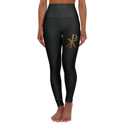 Chi Rho Women’s High-Waisted Yoga Leggings in Black – Strength and Victory in Christ