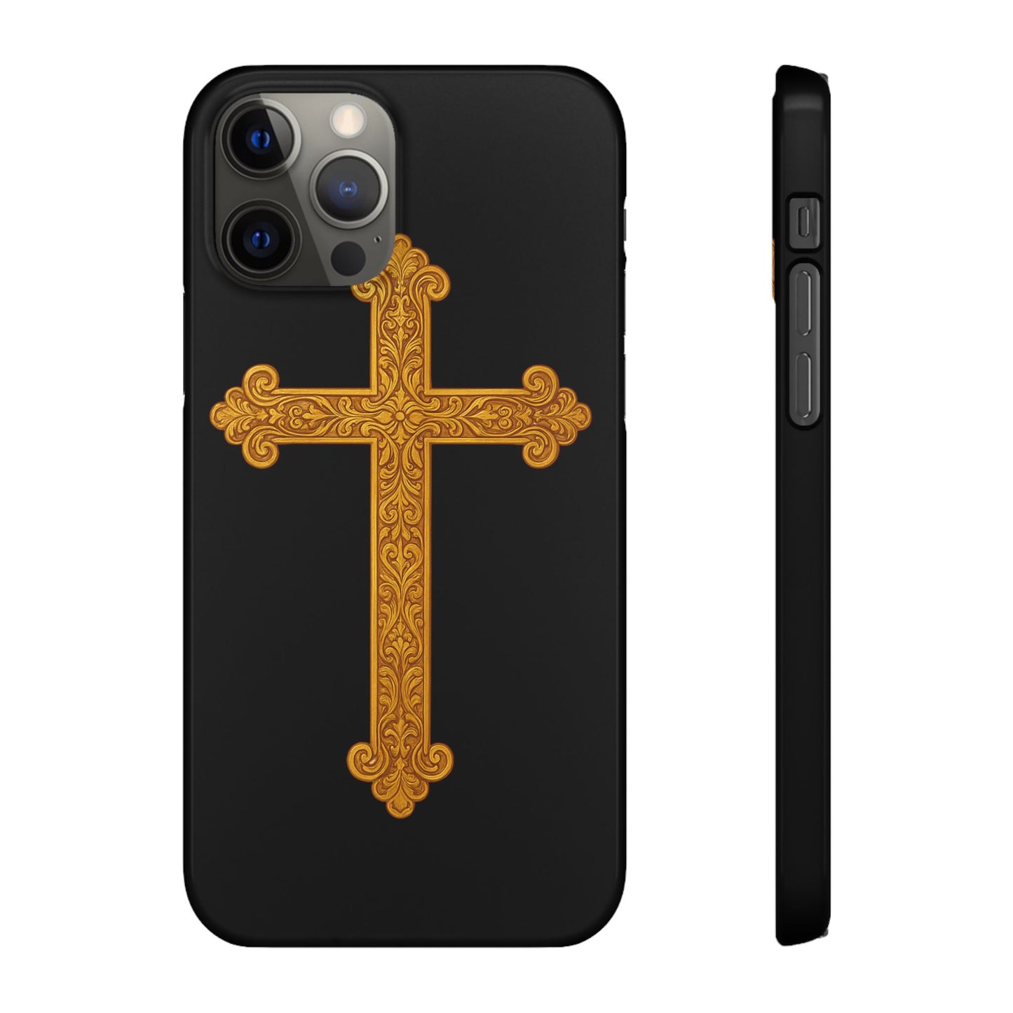 Black iPhone Snap Case – Gold Cross Design
