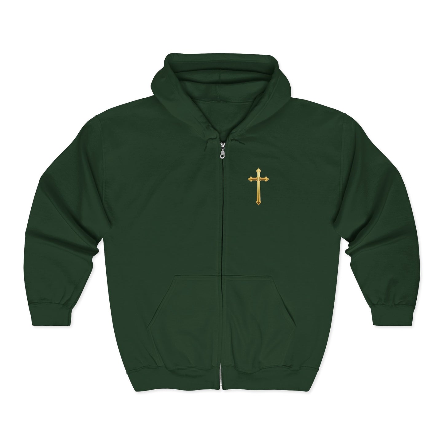 Golden Grace Women's Zip-Up Hoodie with Gold Cross Design
