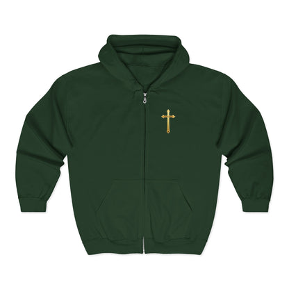 Golden Grace Women's Zip-Up Hoodie with Gold Cross Design