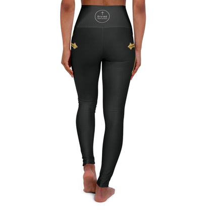 Gold Cross Women’s High-Waisted Yoga Leggings in Black – Symbol of Eternal Victory