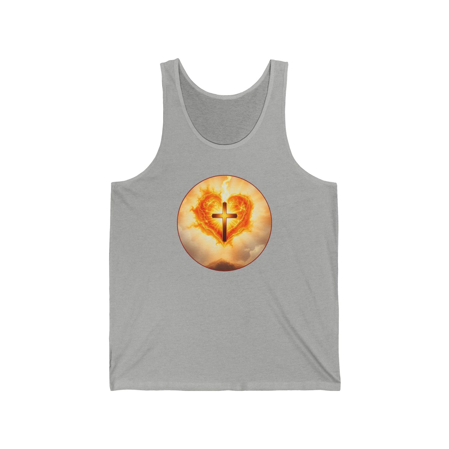 Women’s Sacred Heart Tank Top – Flaming Heart & Cross – Christian Devotional Wear