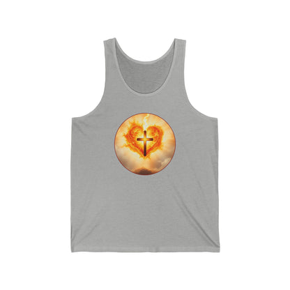 Women’s Sacred Heart Tank Top – Flaming Heart & Cross – Christian Devotional Wear