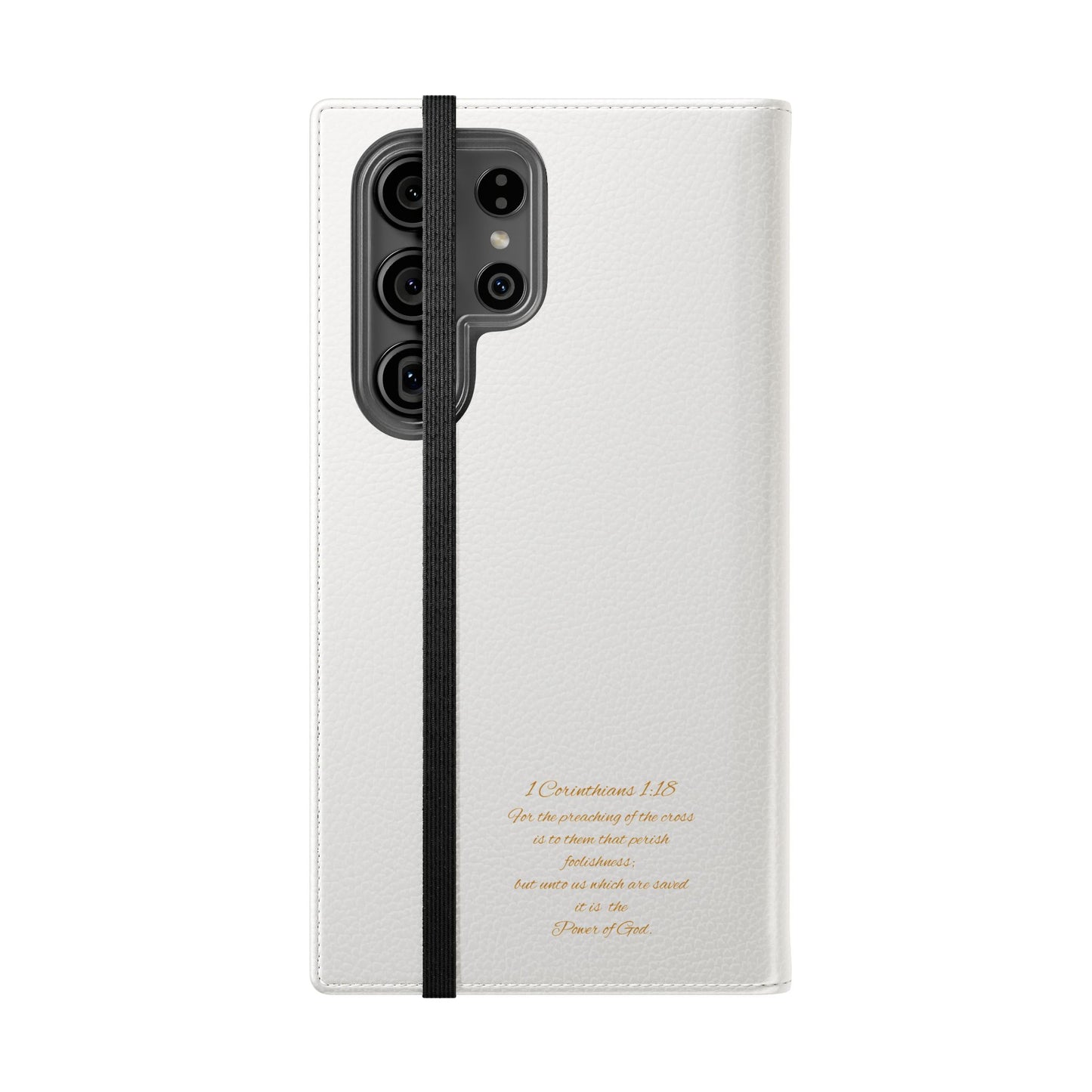 White with Gold Cross & 1 Corinthians 1:18 - Samsung Flip/Wallet Phone Case