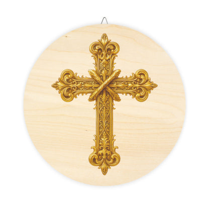 Golden Cross Wall Hanging — Faith-Inspired Wooden Décor