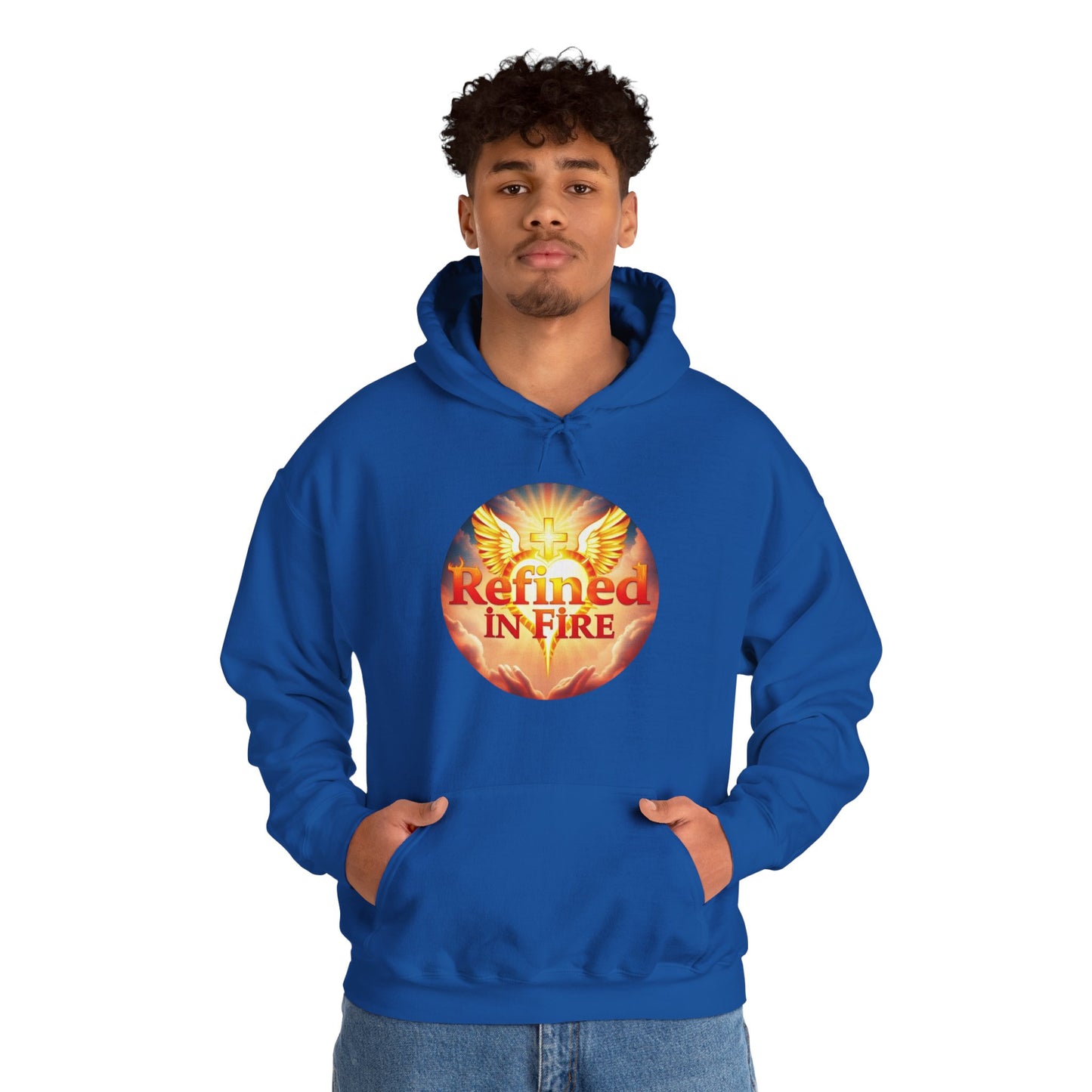 “Refined in Fire” Christian Hoodie – Bold Flame Design Faith Pullover