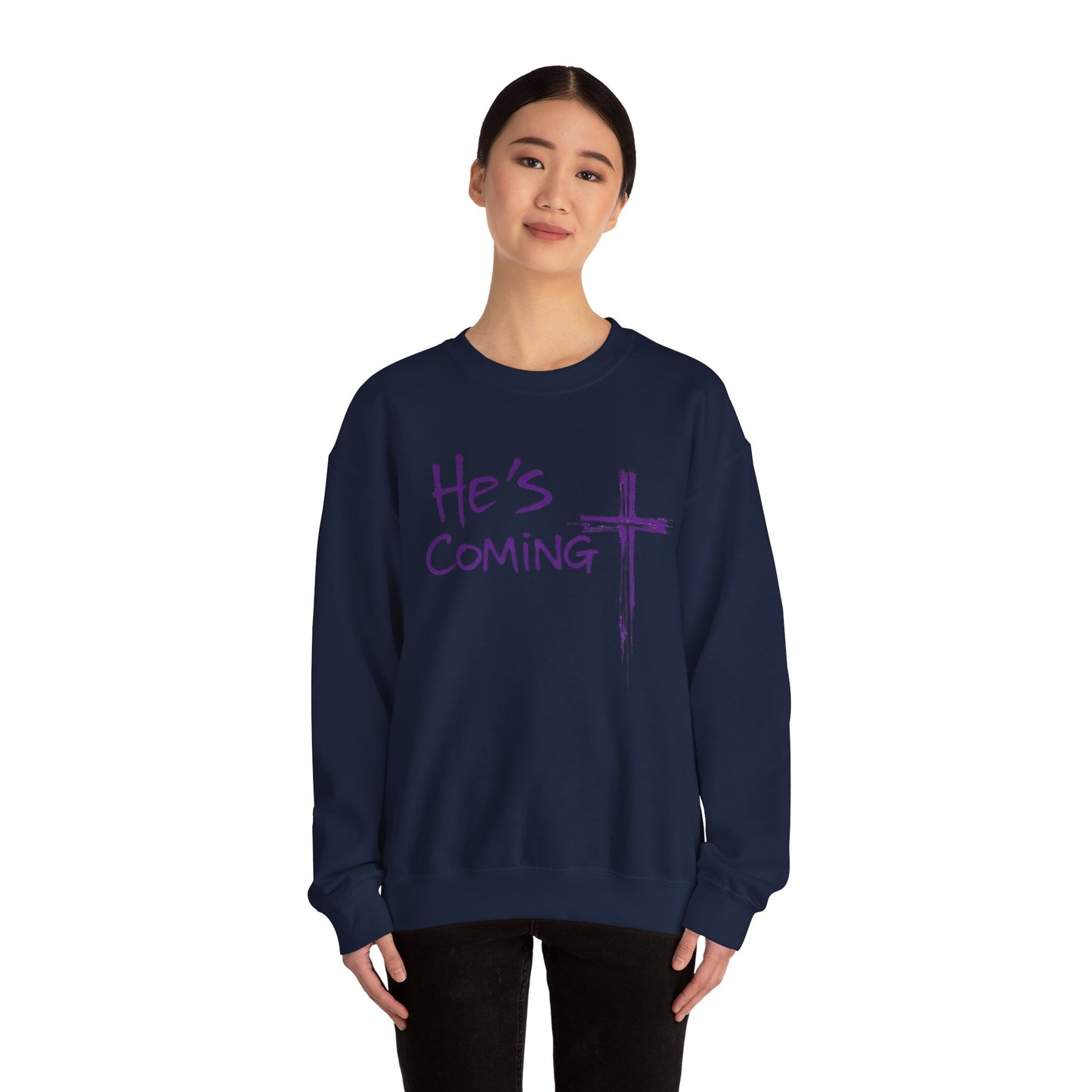 Dressed in Expectation – Women’s Christian Sweater with “He’s Coming” Front Design
