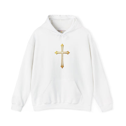 Men’s Gold Cross Hoodie – Bold Christian Faith Hoodie with Front & Back Design