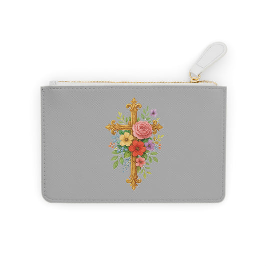 Blooming Faith Black Mini Clutch in Grey – Floral Cross Accent