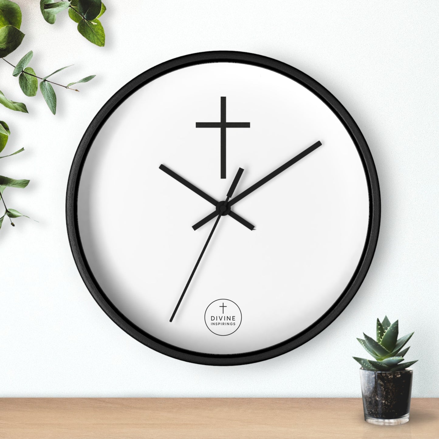 Minimalist Black Cross Wall Clock – Elegant Christian Home Decor