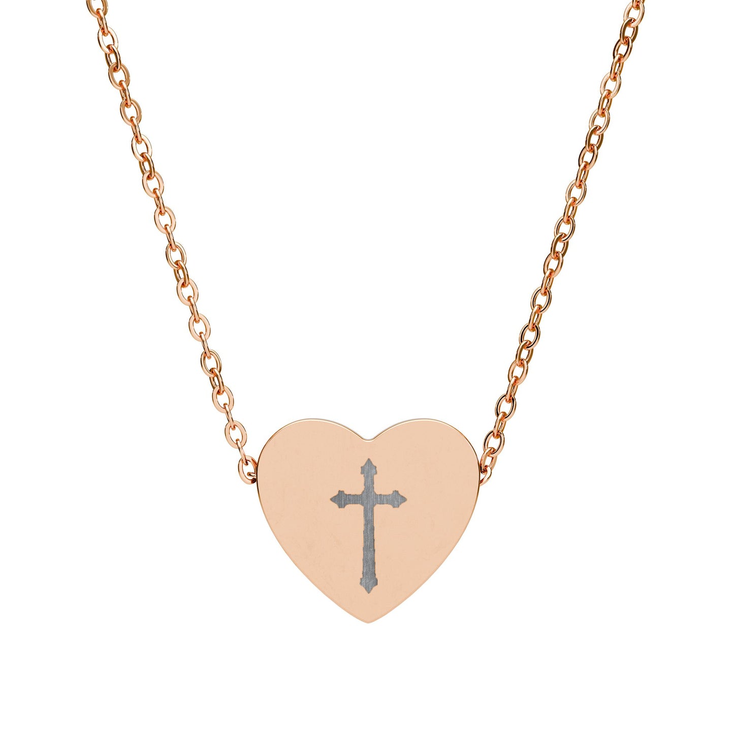 Bold Cross Engraved Heart Necklace – Statement Christian Jewelry