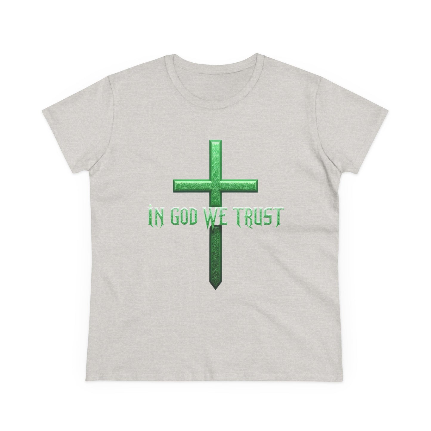 Faith Anchored – “In God We Trust” Women’s Christian Tee with Cross