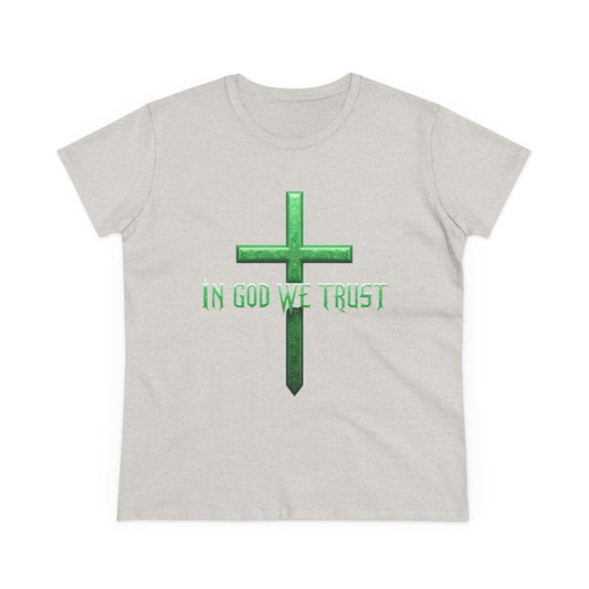 Faith Anchored – “In God We Trust” Women’s Christian Tee with Cross