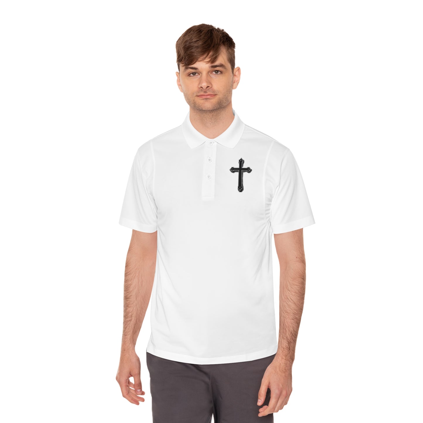 Men’s Black Cross Polo Shirt – Classic Faith-Inspired Style