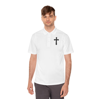 Men’s Black Cross Polo Shirt – Classic Faith-Inspired Style
