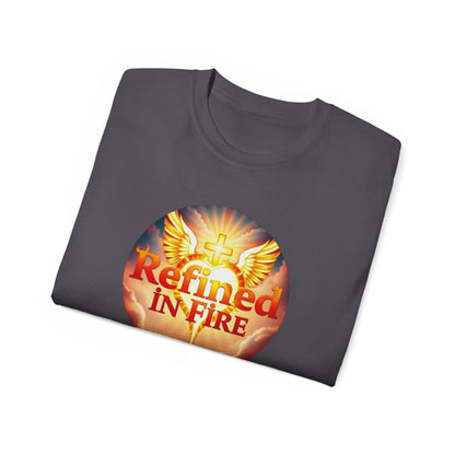 Men’s “Refined in Fire” Christian T-Shirt – Bold Flame Design Faith Tee