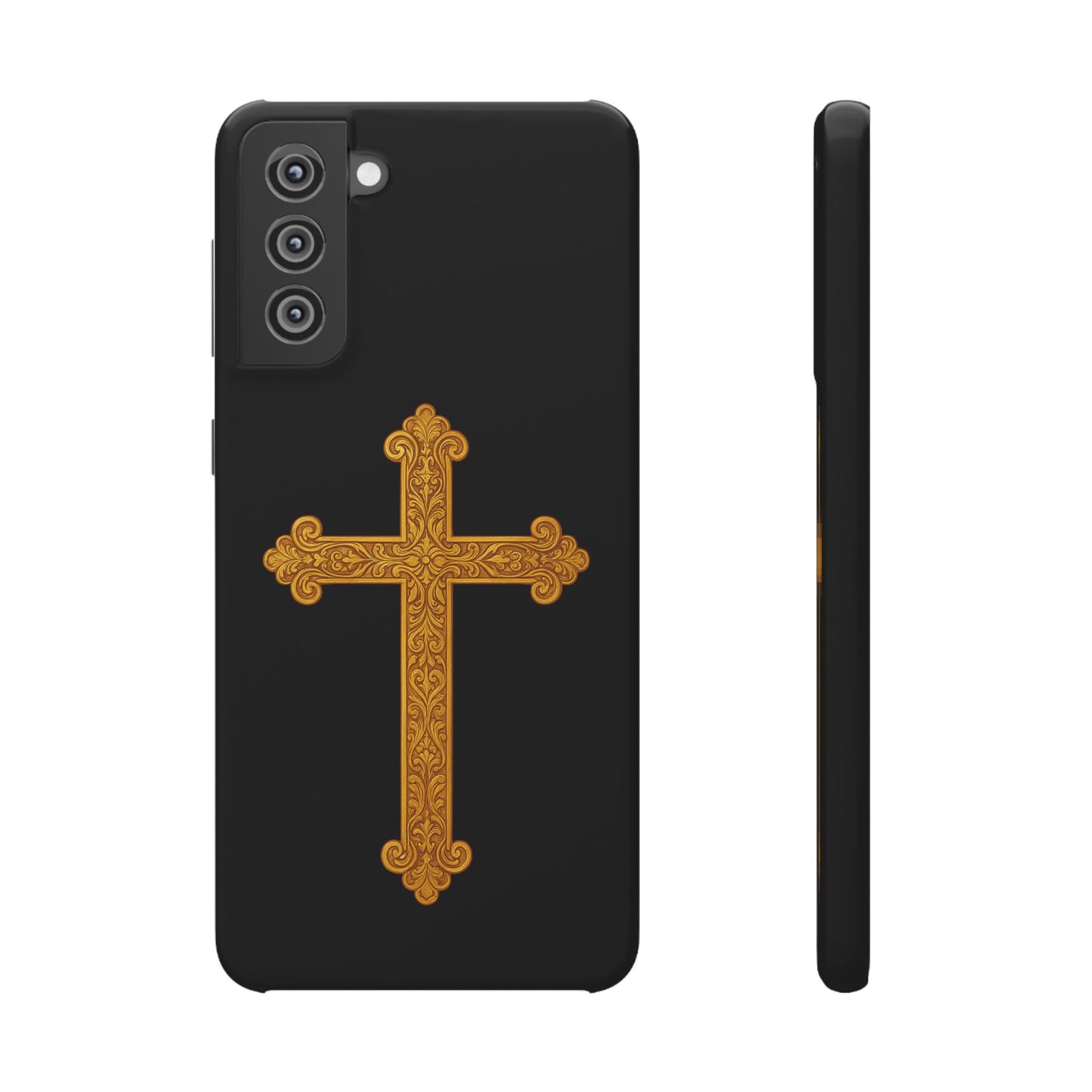Black Samsung Snap Case – Gold Cross Design