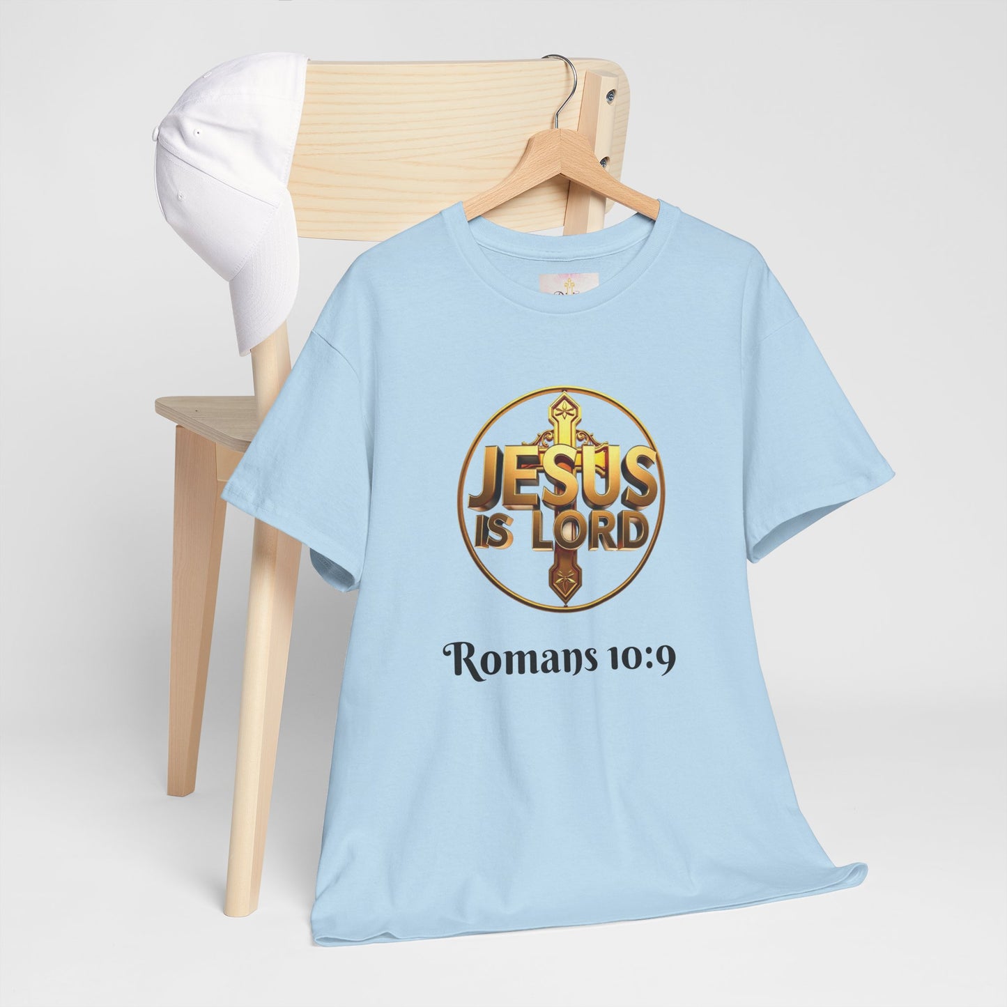 Men’s Romans 10:9 Christian T-Shirt – Jesus Is Lord & He Is Risen (Dark Lettering)
