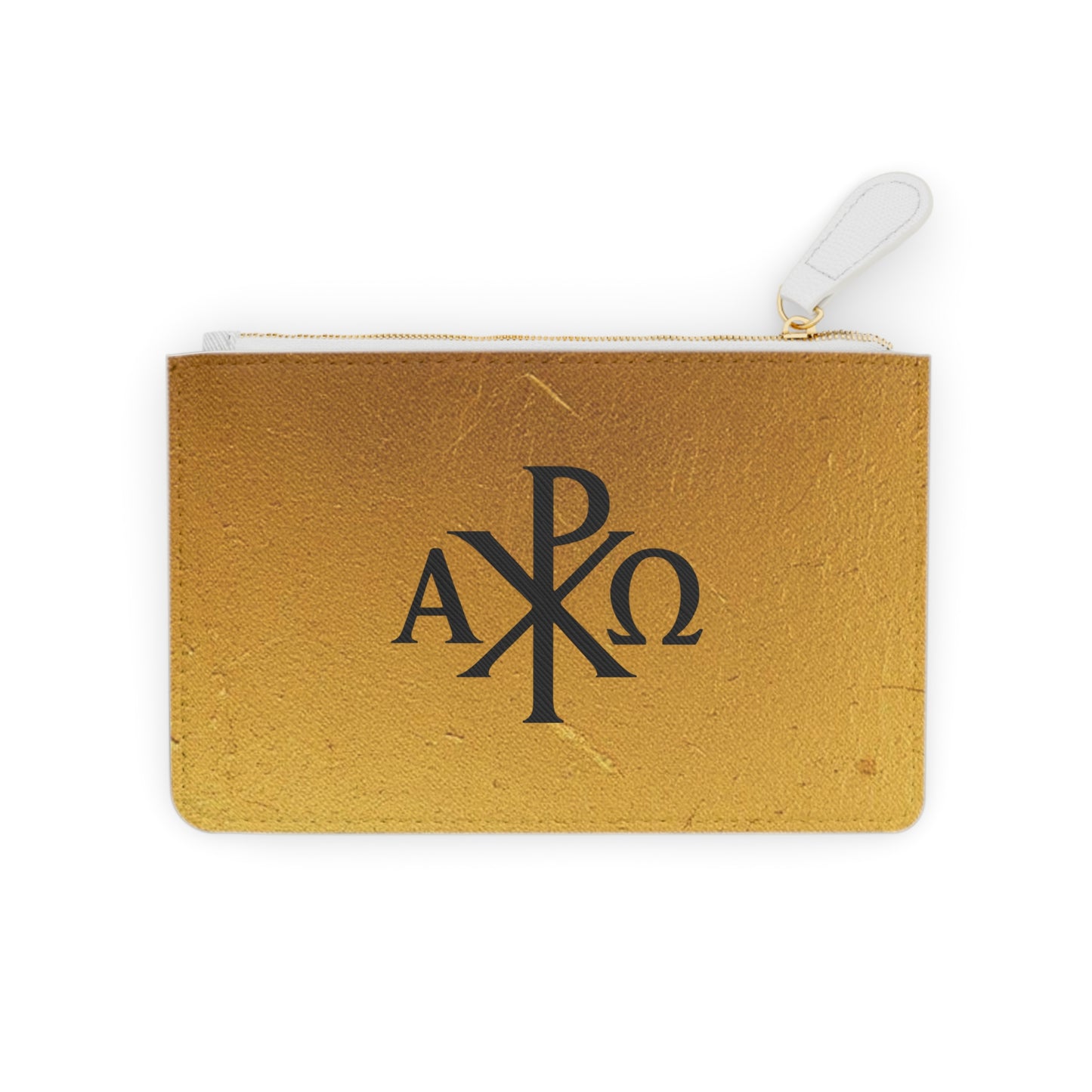 “Divine Majesty” | Women’s Mini Clutch – Black Chi Rho on Molten Gold