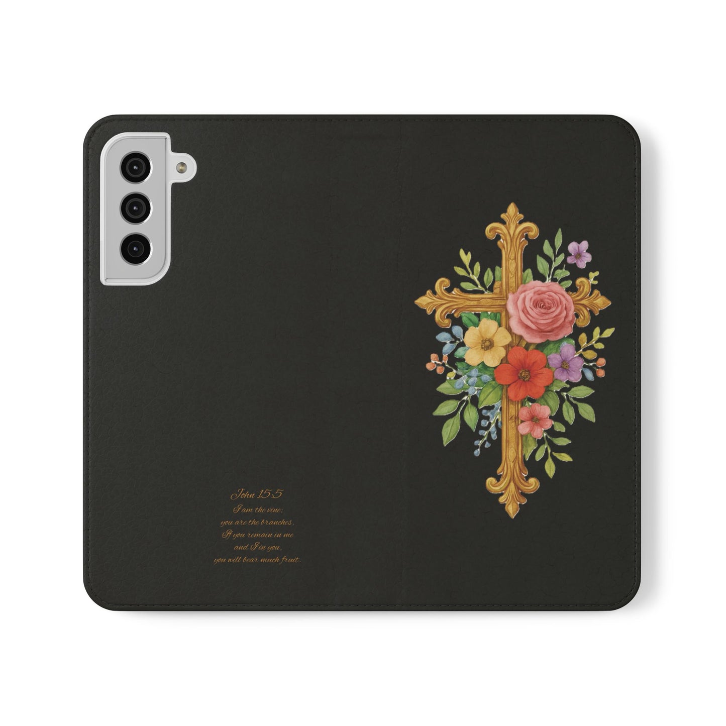 Floral Cross Wallet (black) Case for Samsung– Faith in Bloom