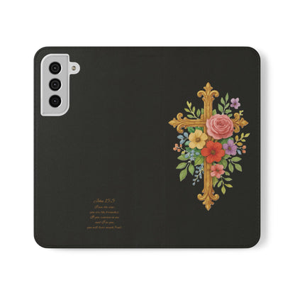 Floral Cross Wallet (black) Case for Samsung– Faith in Bloom