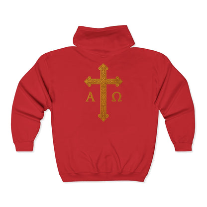 Men’s Alpha & Omega Zip-Up Hoodie – Spiritual Strength & Comfort