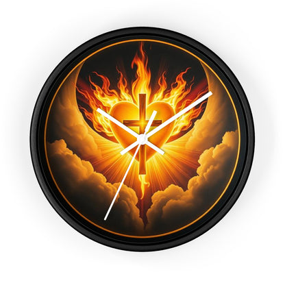 Flaming Heart & Cross Wall Clock – Passionate Faith Decor
