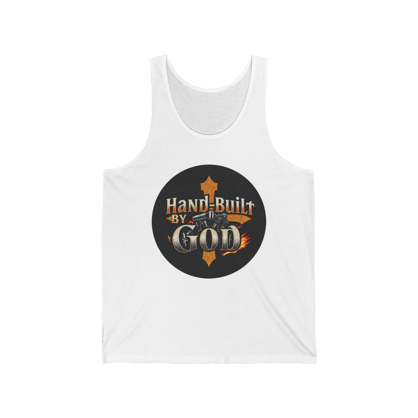 Hand Built by God Men’s Christian Tank Top – Cross & Engine Design
