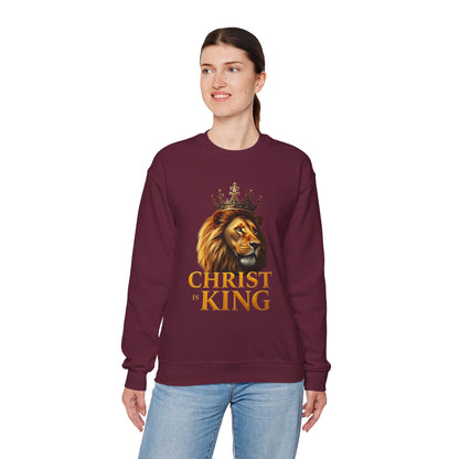 Christ is King – Women’s Christian Sweatshirt with Crowned Lion & Cross