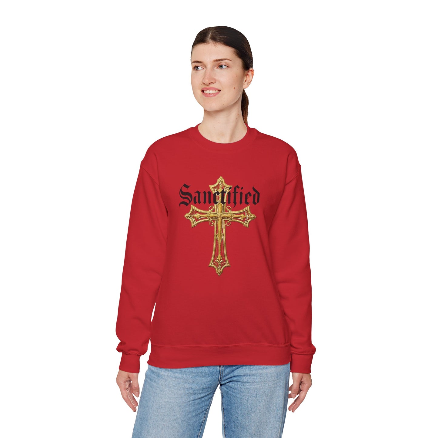 Sanctified Women's Gothic Cross Sweatshirt – Elegant Faith Wear