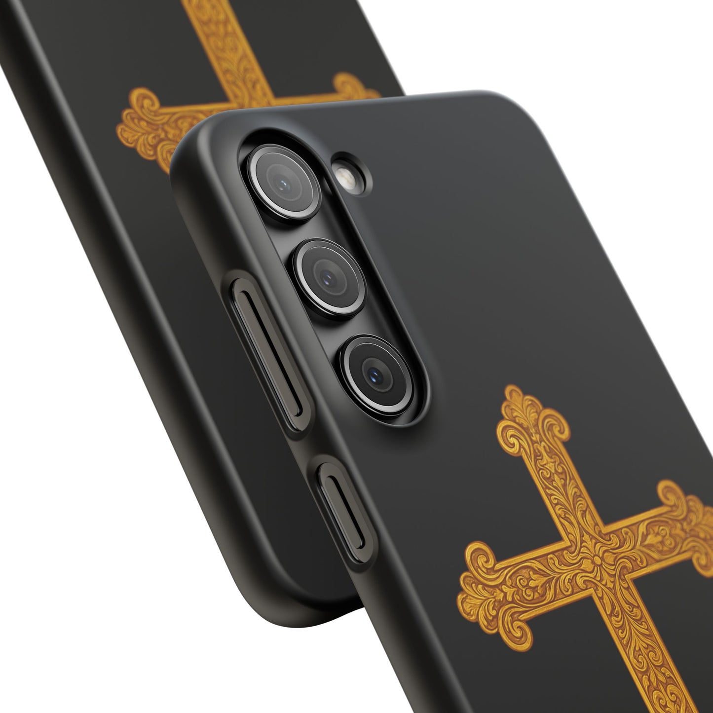 Black Samsung Snap Case – Gold Cross Design