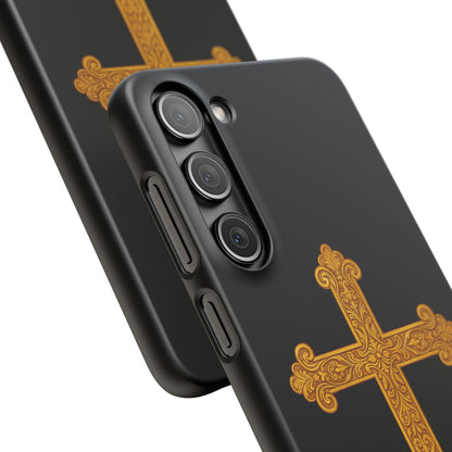 Black Samsung Snap Case – Gold Cross Design