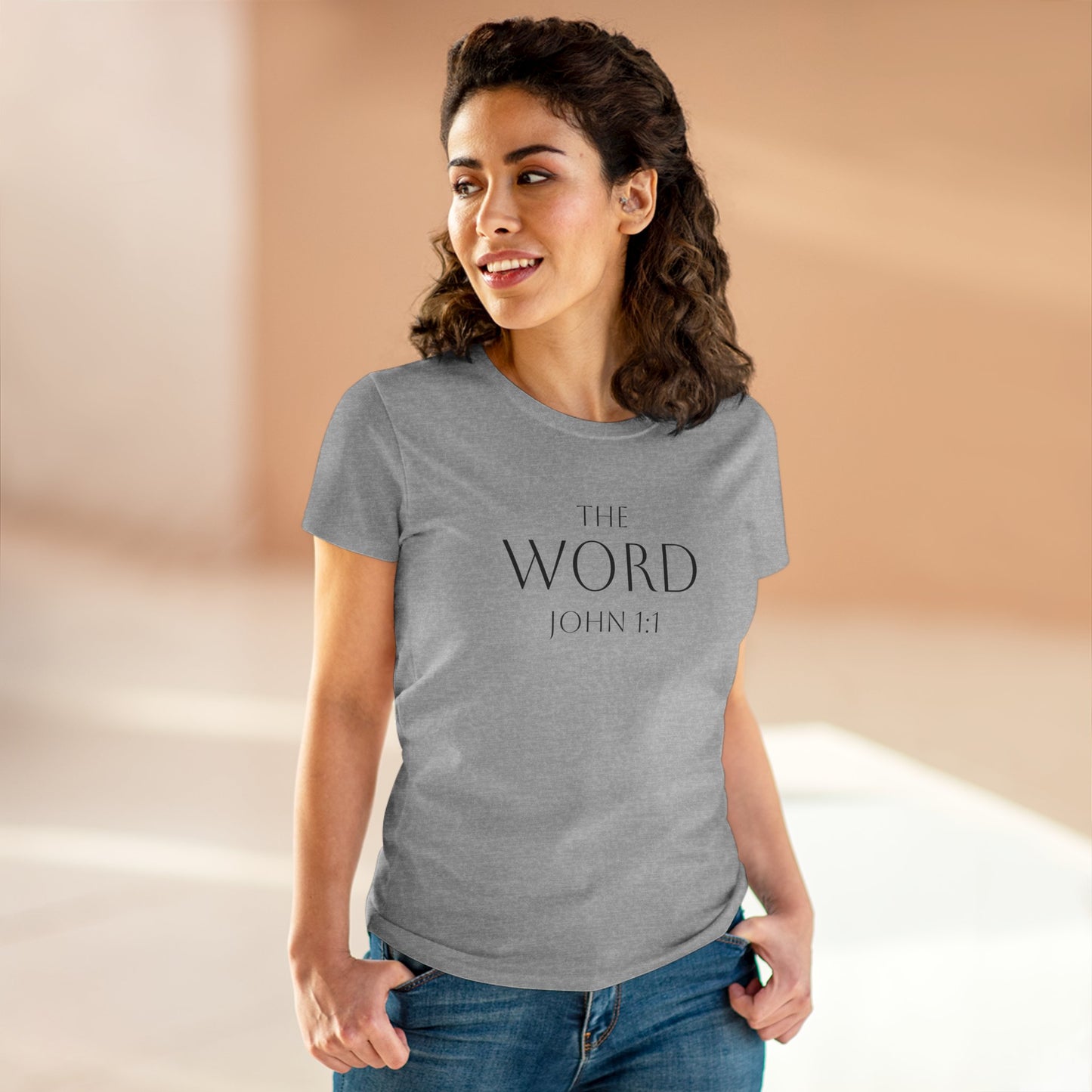 “The Word Eternal” – Women’s Christian Tee with Bold Dark Lettering (John 1:1)