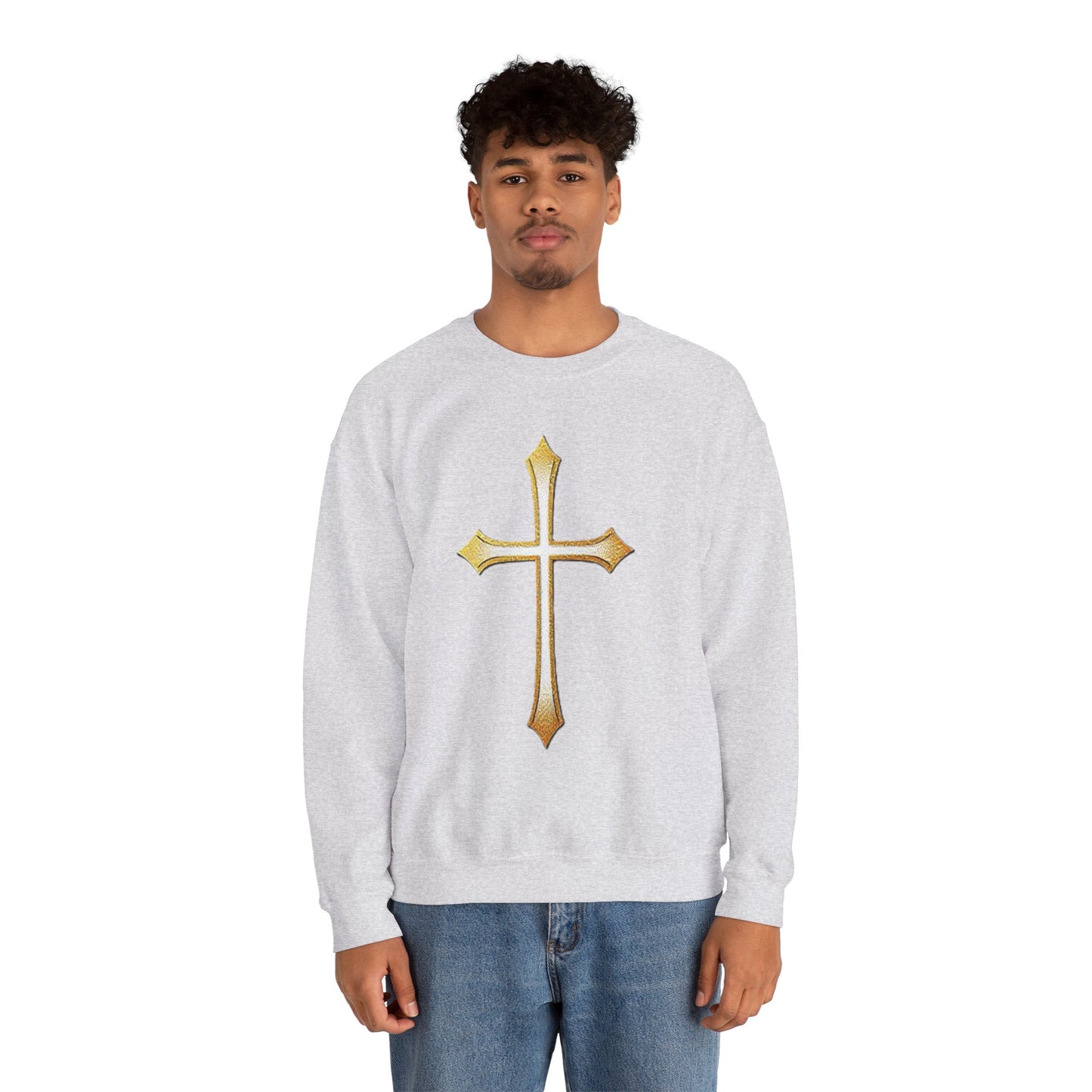 Men’s Gold Cross Sweatshirt – Bold Christian Faith Apparel