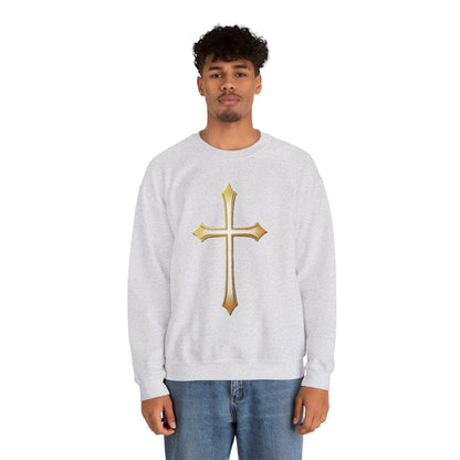 Men’s Gold Cross Sweatshirt – Bold Christian Faith Apparel