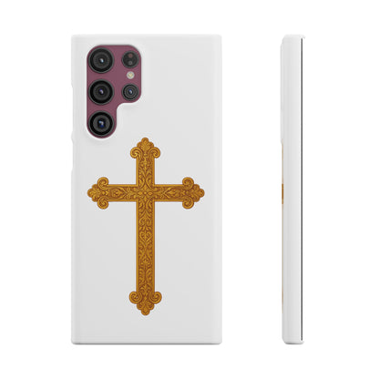 White Samsung Snap Case – Gold Cross Design