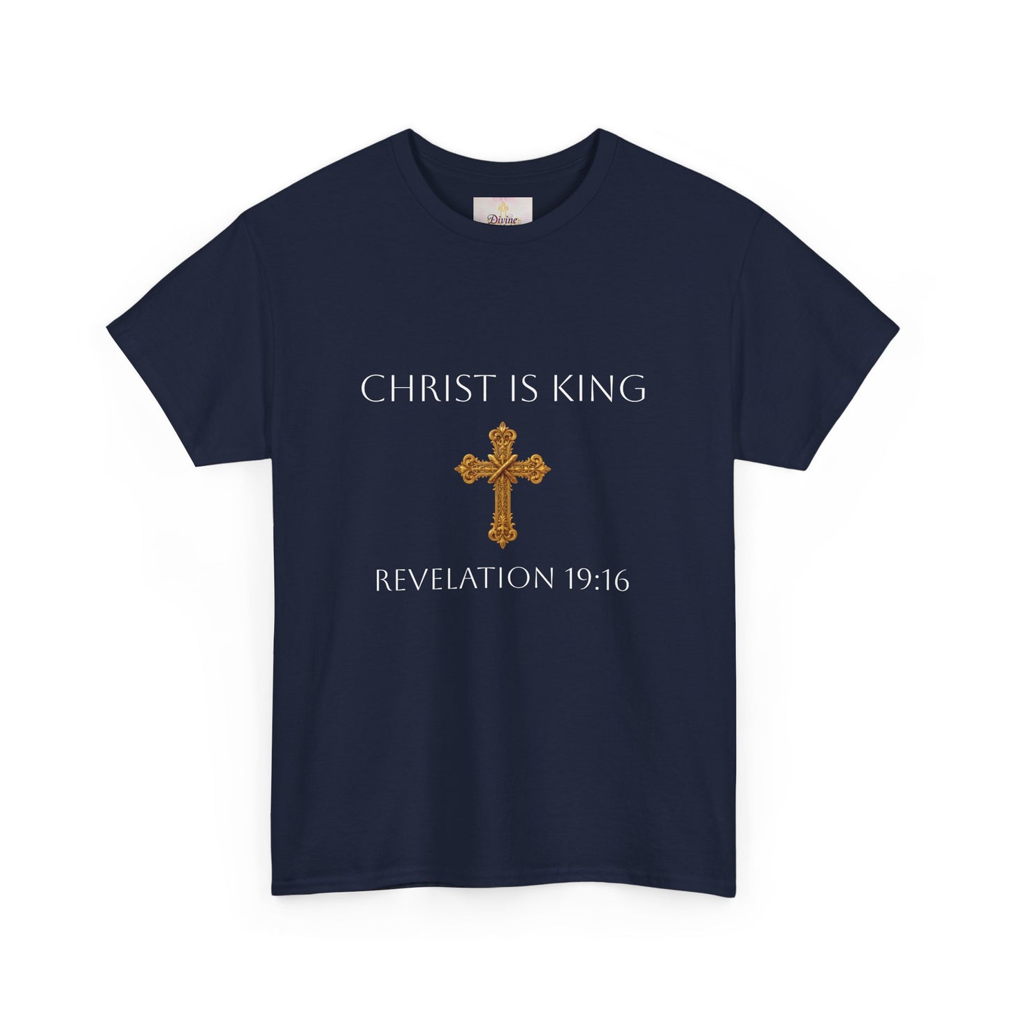King of Kings, Lord of Lords Men’s Scripture Tee – Christ is King (Revelation 19:16) (White Lettering)