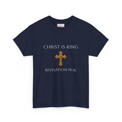 King of Kings, Lord of Lords Men’s Scripture Tee – Christ is King (Revelation 19:16) (White Lettering)