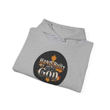 Hand Built by God Men’s Christian Hoodie – Cross & Engine Design