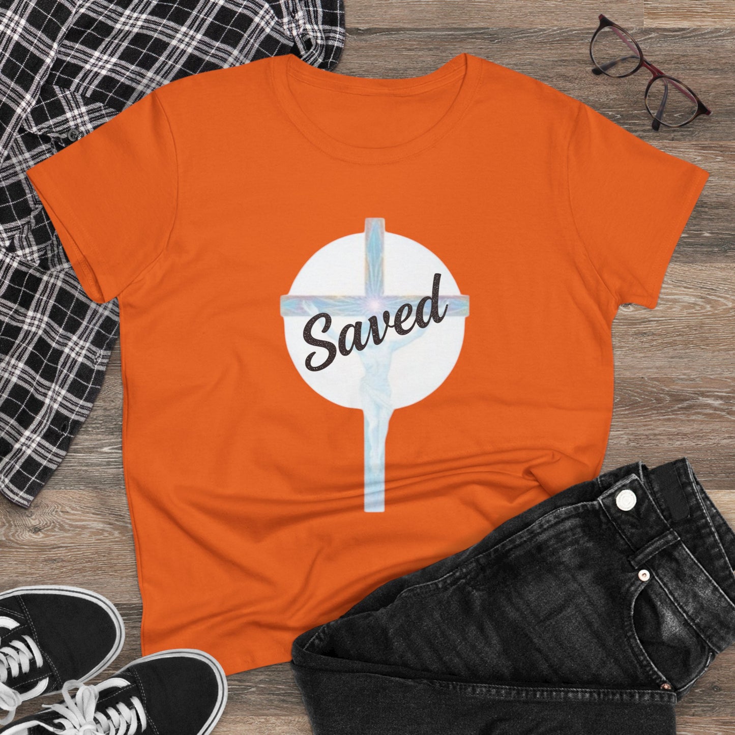 Redeemed & Saved – Women’s Christian Cross T-Shirt