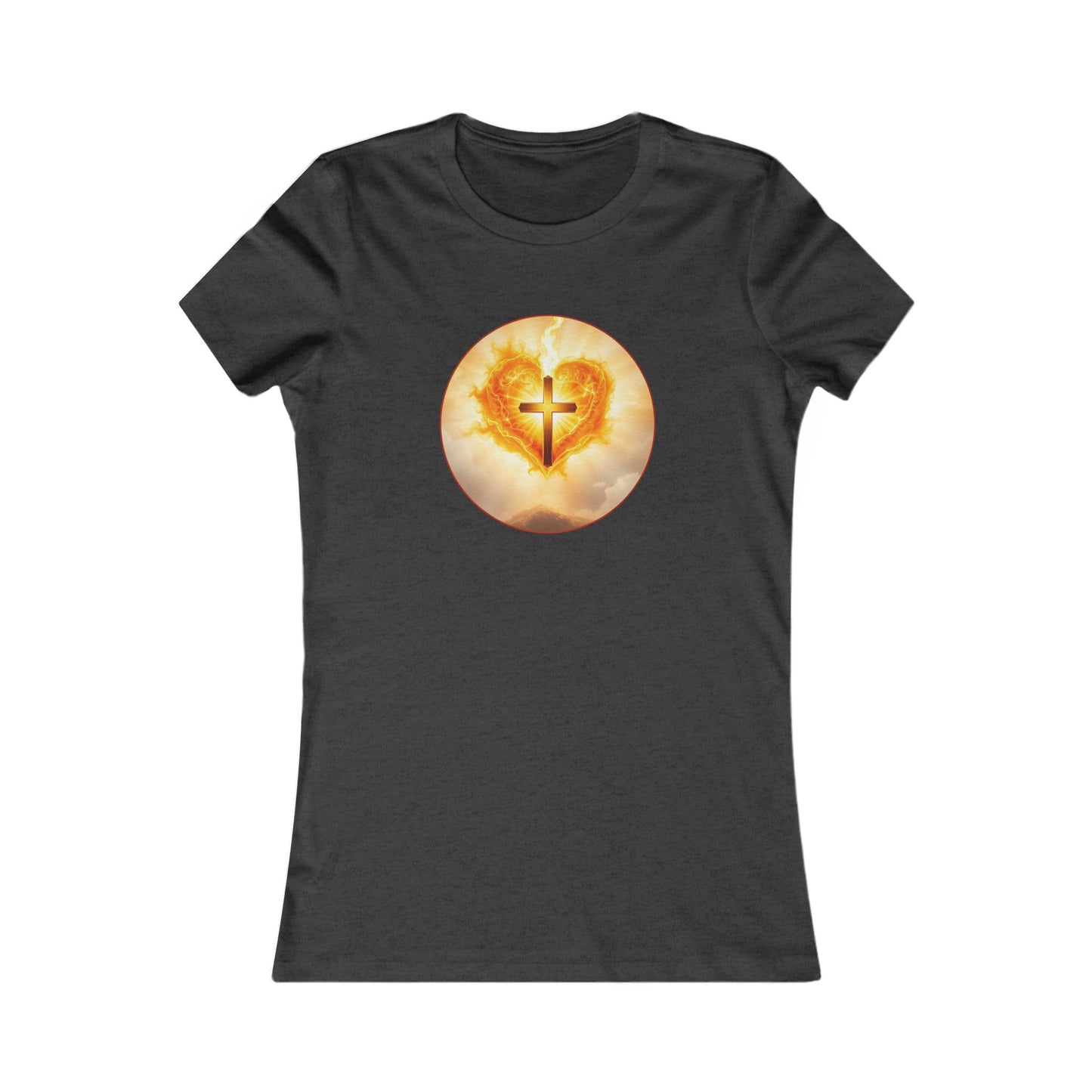Women’s Sacred Heart Christian Tee – Flaming Heart & Cross – Everyday Faith T-Shirt